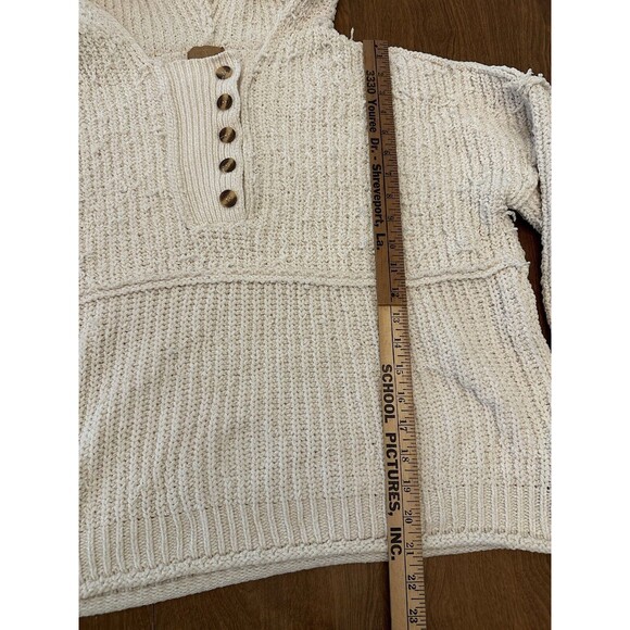 POL Sweater Womens Large Ivory Shredded Oversized Chunky Chenille Cropped Hooded - Picture 9 of 10